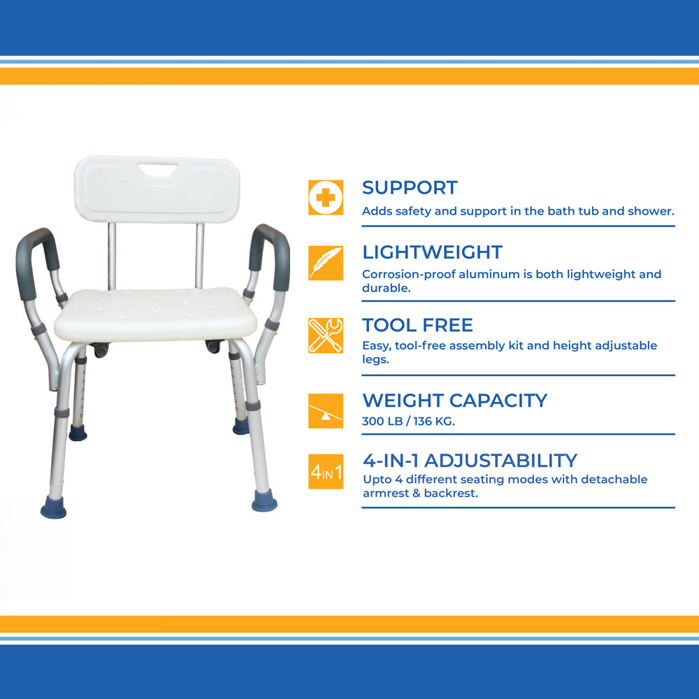 4-In-1 Bath Chair With Back & Armrests