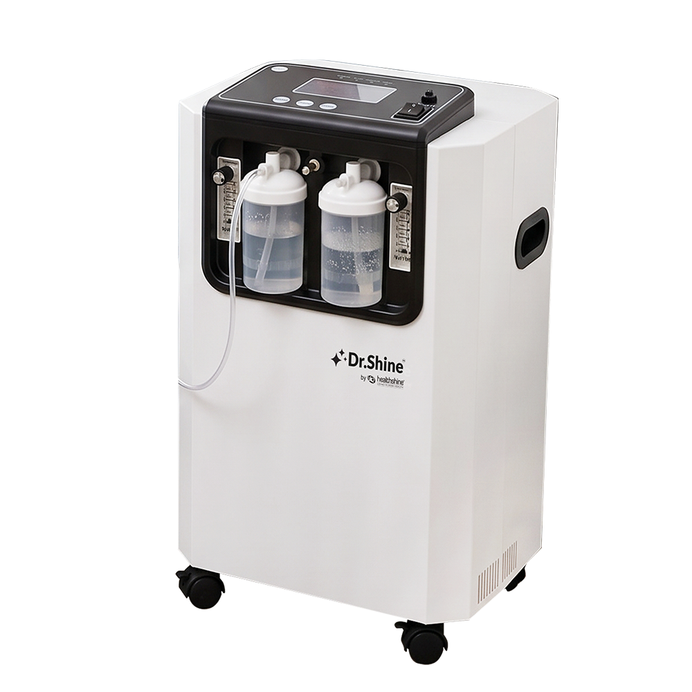 Dr. Shine OXY365 10 LPM dual-flow oxygen concentrator with two humidifier bottles