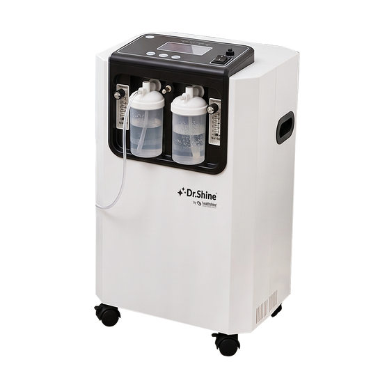 Dr. Shine OXY365 10 LPM dual-flow oxygen concentrator with two humidifier bottles
