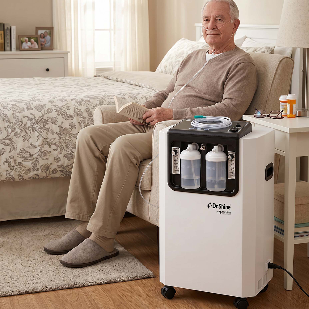 Dr. Shine OXY365 10 LPM oxygen concentrator in use at home