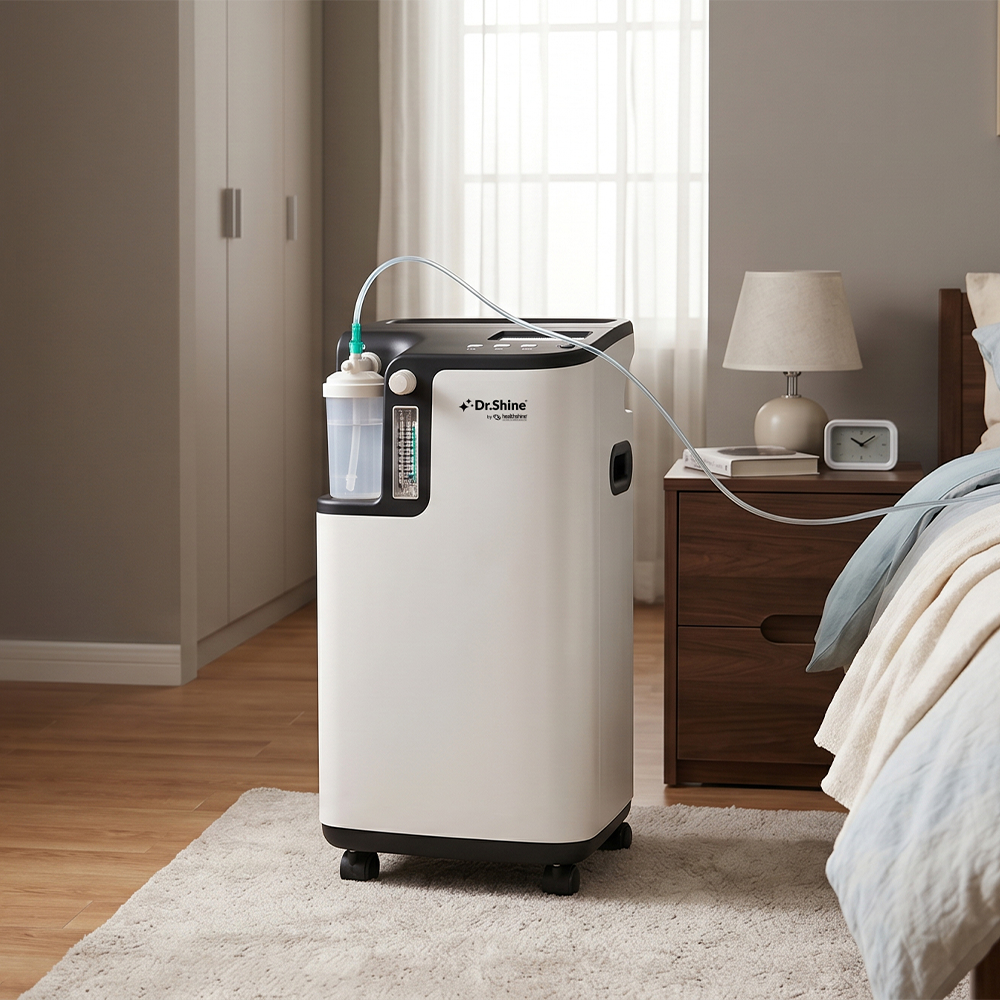 Dr. Shine OXY365 5 LPM oxygen concentrator in a bedroom