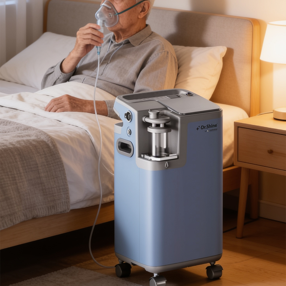 Patient using the Dr. Shine OXY365 Multi oxygen concentrator in bed